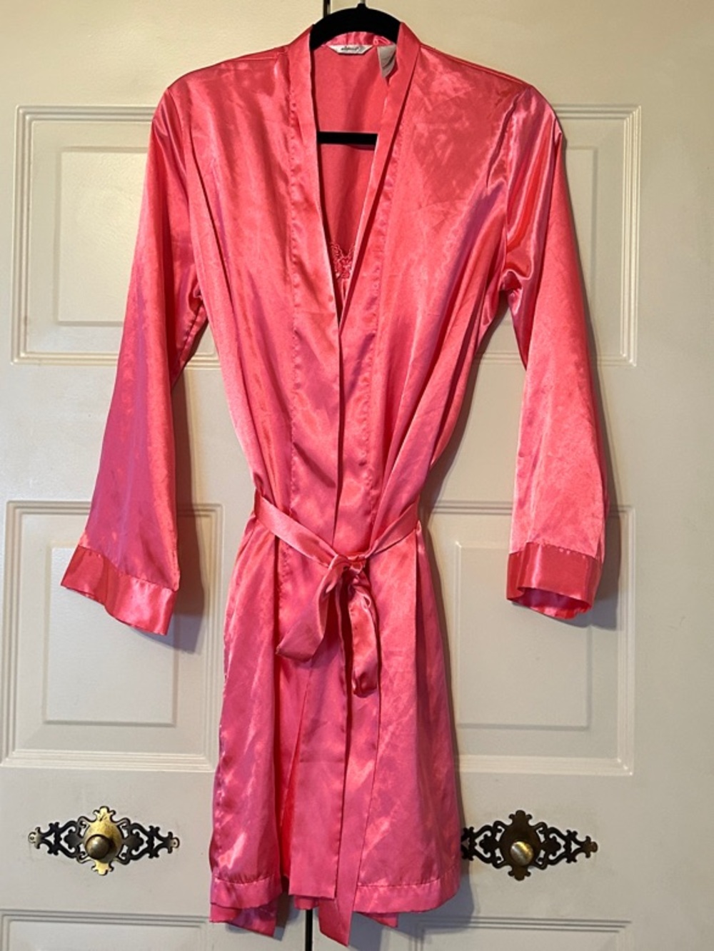 Adonna Pink Satin Nightgown and Robe Set